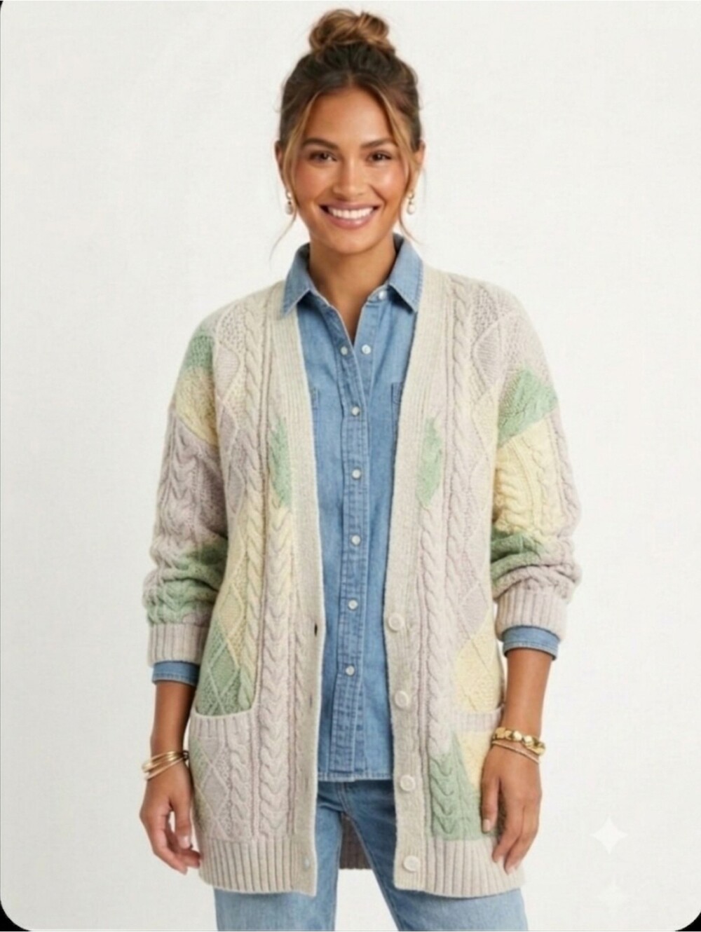 Vintage Chunky Cable Knit Wool Sweater Cardigan Grandpa Cottage Fisherman Medium